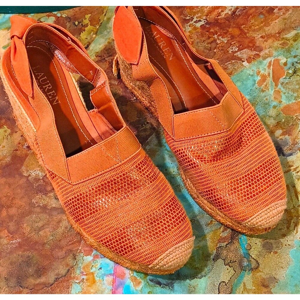 Ralph Lauren Women’s Brown Espadrille Wedge Sandals Slip On US 10
